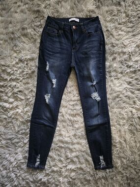 Encore Jeans Dark Blue Distressed Skinny Jeans - Size 5